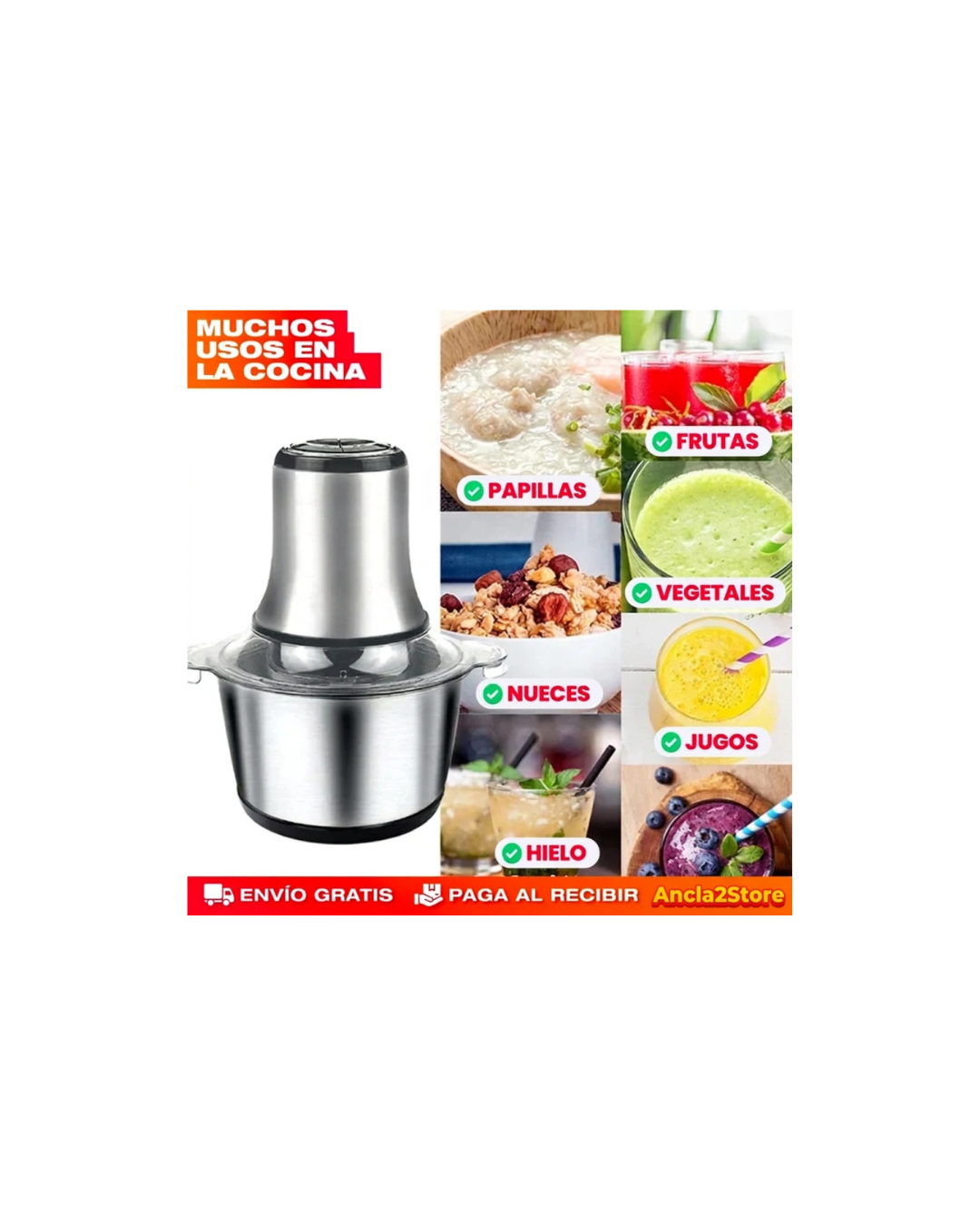 MOLINO PICADOR ELÉCTRICO DE ACERO INOXIDABLE 2L
